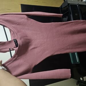 Pink Ribbed Long Sleeve Dress